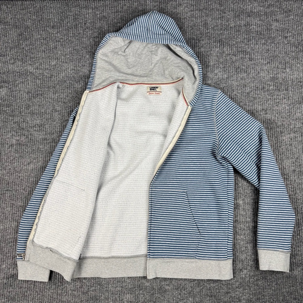 Lands End Serious Sweats Hoodie Womens M Cotton Blend Striped Full Zip Preppy